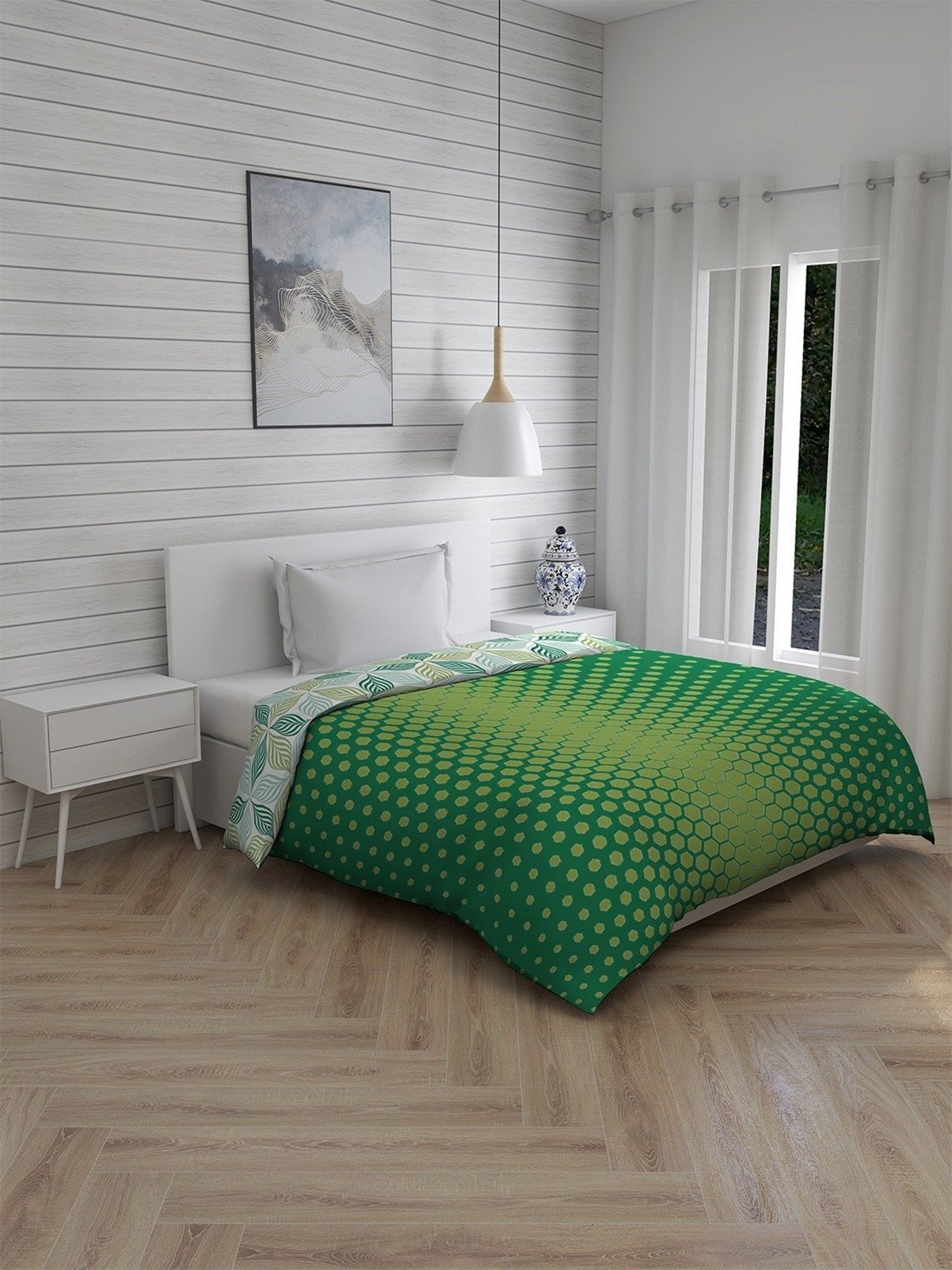 Layers Roma Geometric Green & Yellow 120 TC Cotton Single Comforter