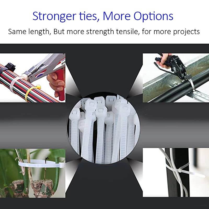 Zip Ties Heavy Duty 12 Inch Ultra Strong Plastic Wire Ties with 120 Pounds Tensile Strength 100 Pieces Nylon Tie Wraps with 03 Inch Width in Black White Indoor and Outdoor UV Resistant
