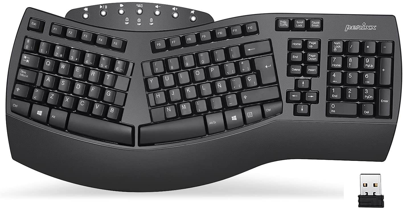 Perixx PERIBOARD-612B ES - Teclado Inalambrico RF con divisiones, sistema Dual y Bluetooth 4.0, Compatible con Windows 10 y macOS - QWERTY Espa&ntilde;ol