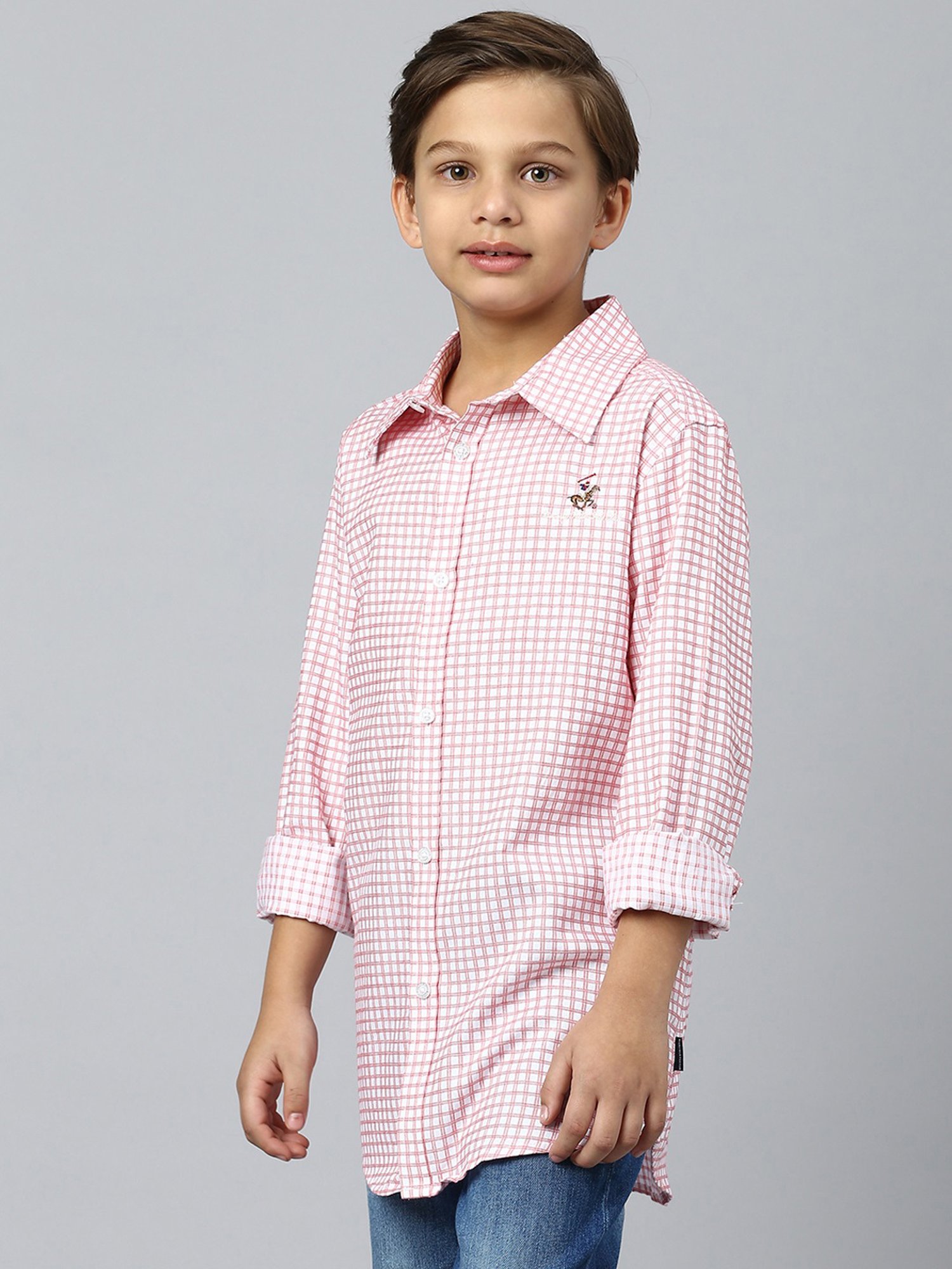 Beverly Hills Polo Club Kids Pink Checks Full Sleeves Shirt