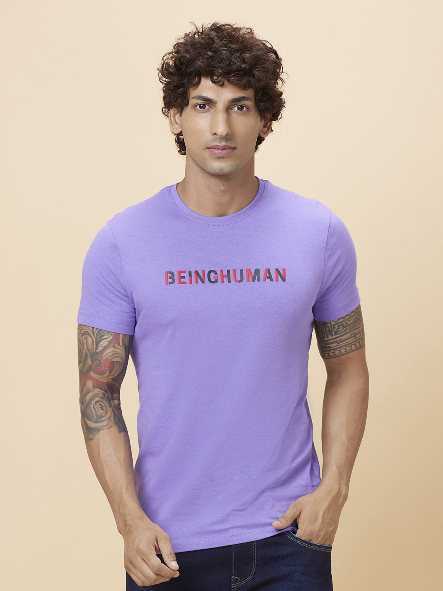 Being Human Purple Regular Fit Logo Printed T-Shirt