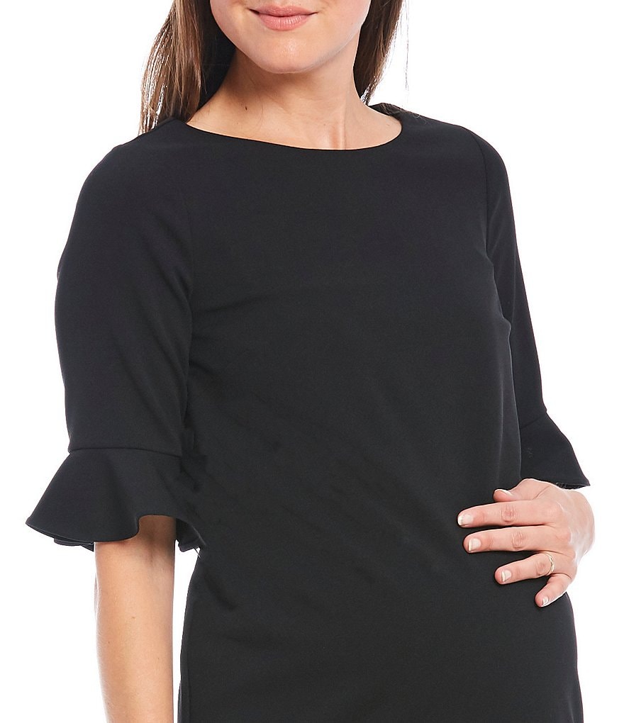 Alex Marie Kacey Ruffle Elbow Short Sleeve Round Neck Maternity Dress