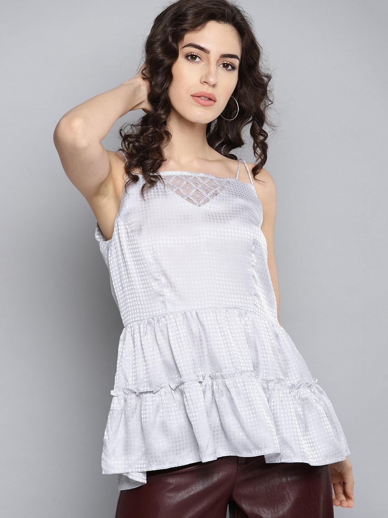 Carlton London Grey Self Design Peplum Top