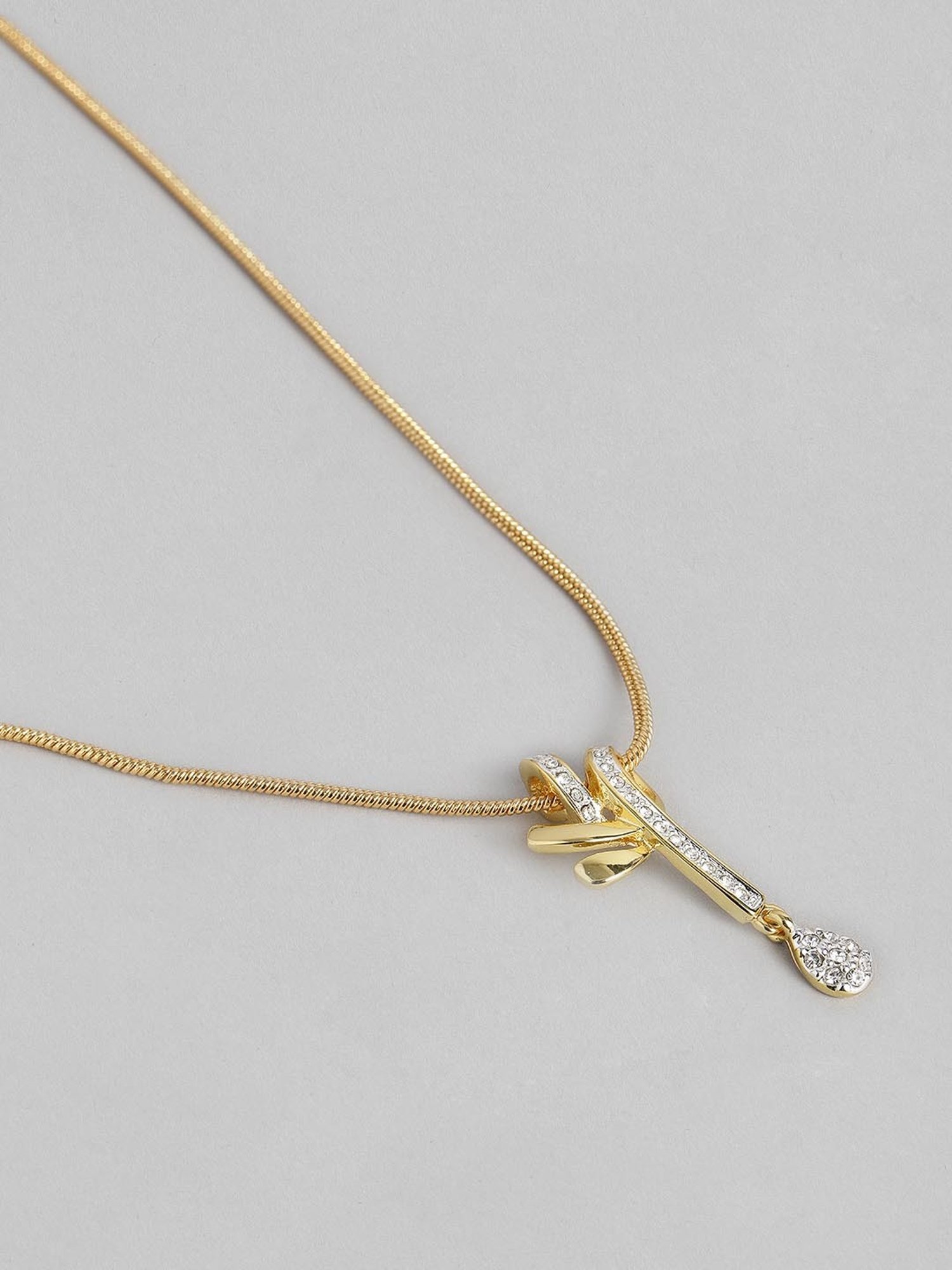 Estele Gold & Rhodium-Plated Ribbon Designed Pendant Set with Crystals for Women