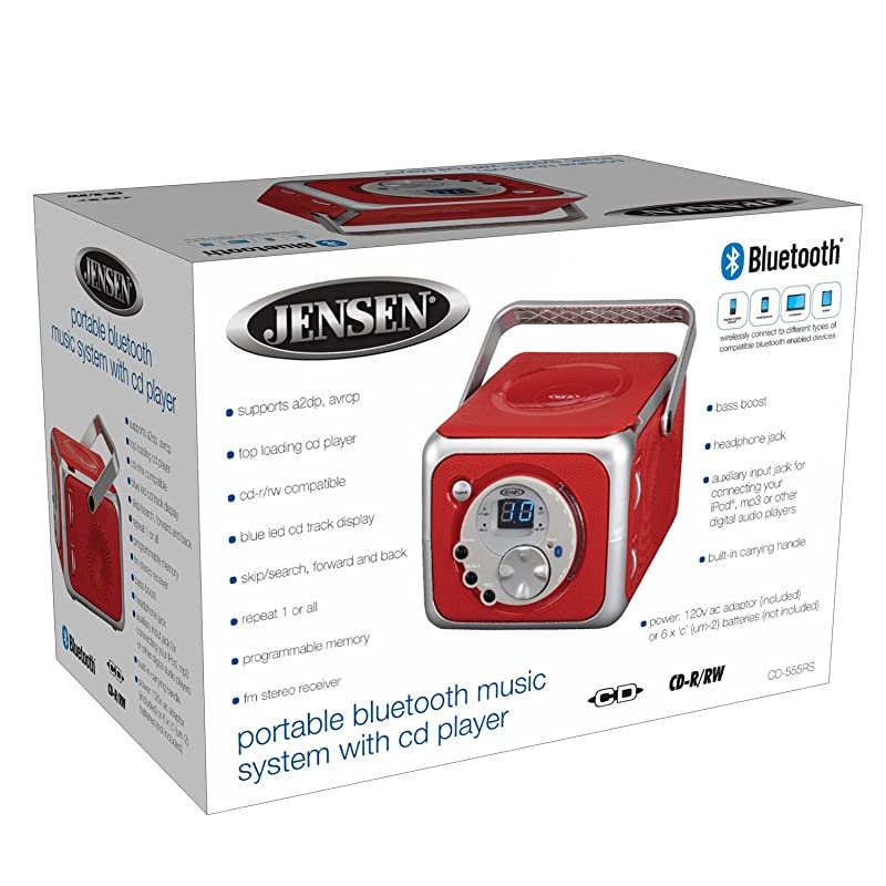 CD-555 Red CD Bluetooth Boombox Portable Bluetooth Music System with CD Player +CD-R/RW & FM Radio with Aux-in & Headphone Jack Line-in Limited Edition- (Red)