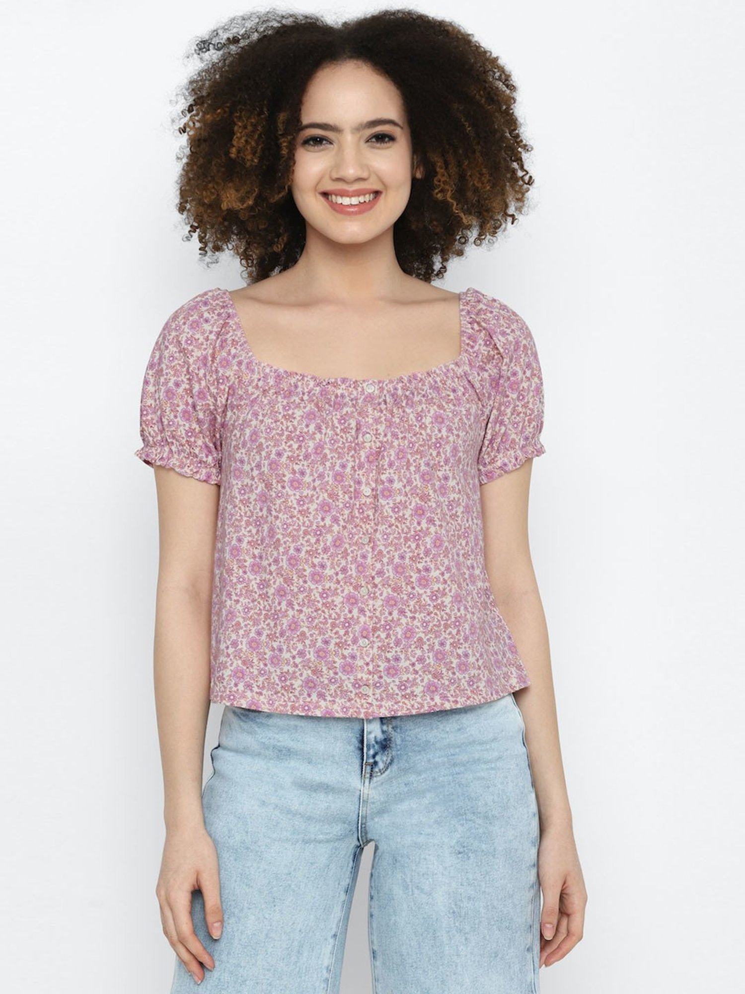 American Eagle Outfitters Purple Cotton Floral Print Top