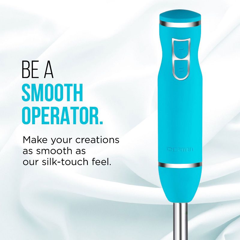 Chefman RJ19-RBR-S-TURQ Immersion 2 Speed Control Powerful Ice Crushing Handmixer/Blender with Stainless Steel Heavy Duty Blades, Turquoise
