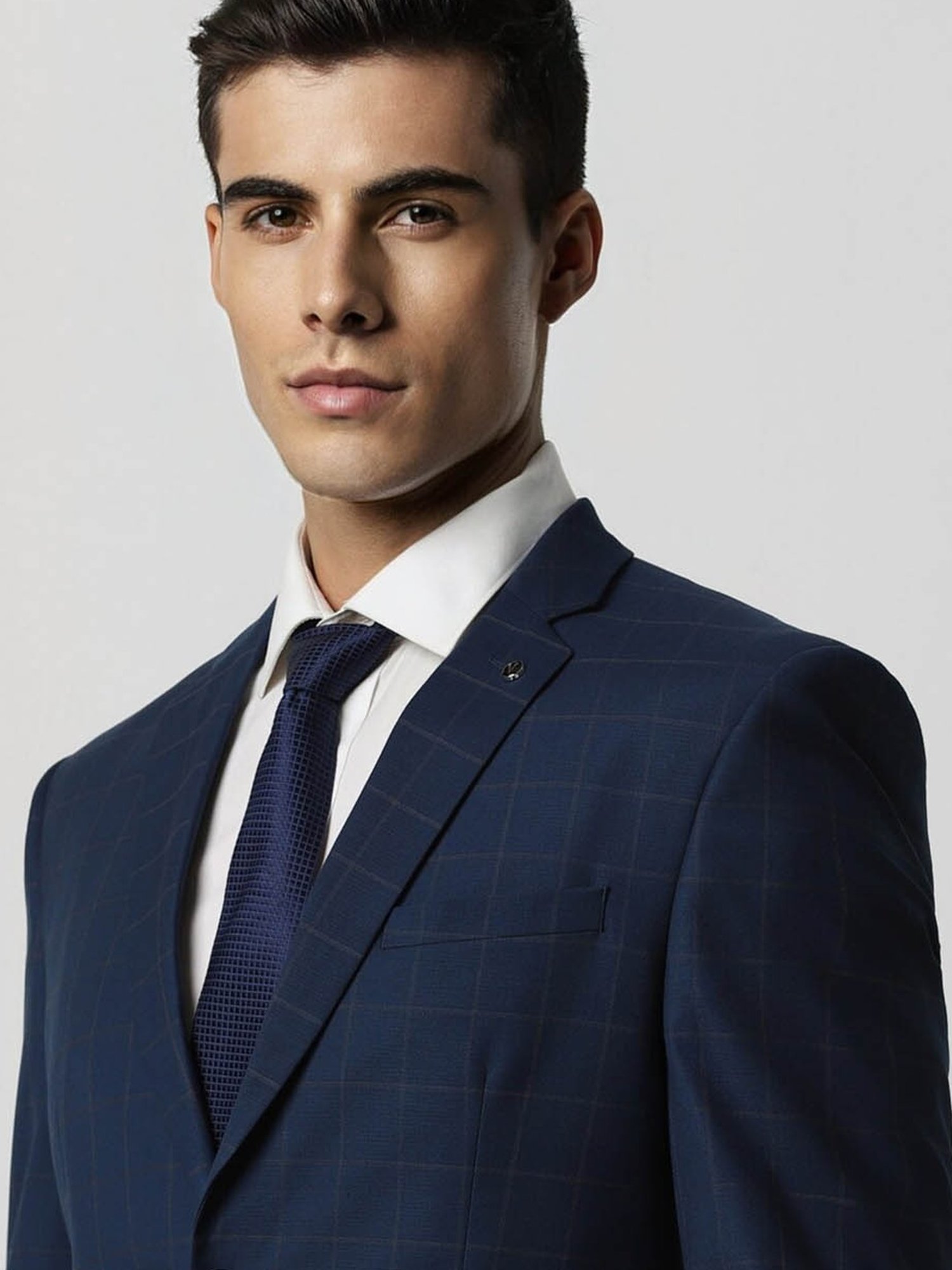 Van Heusen Navy Blue Slim Fit Checks Two Piece Suit