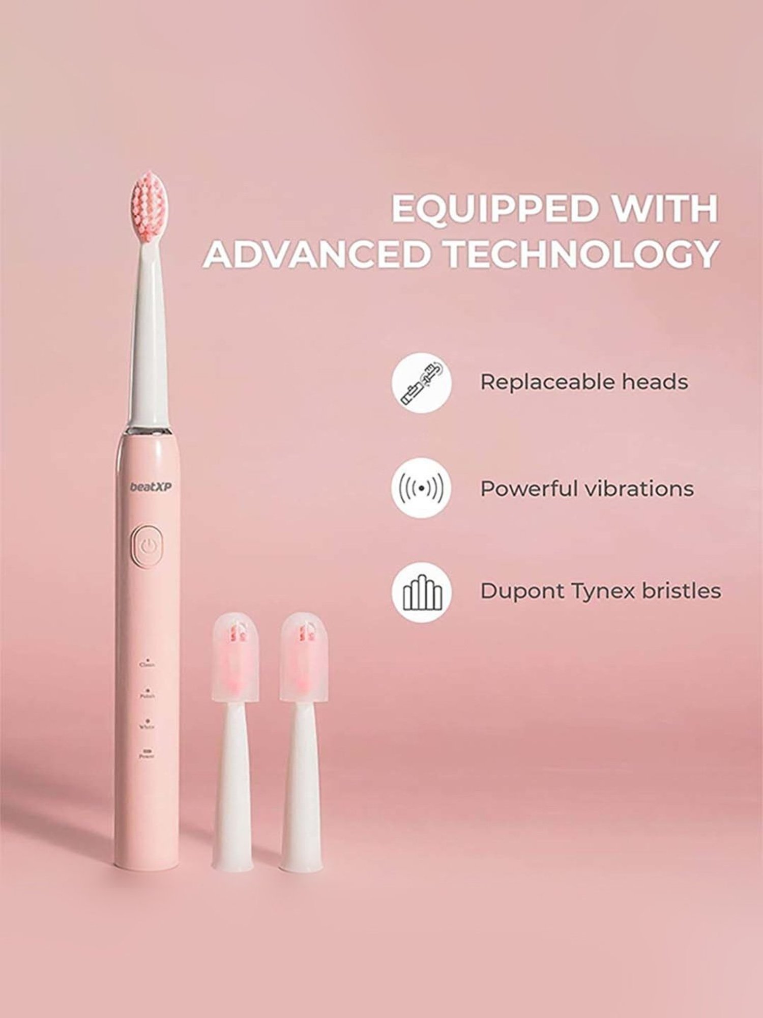 beatXP Buzz Sonic Electric Toothbrush with 3 Cleaning Modes (Pink)