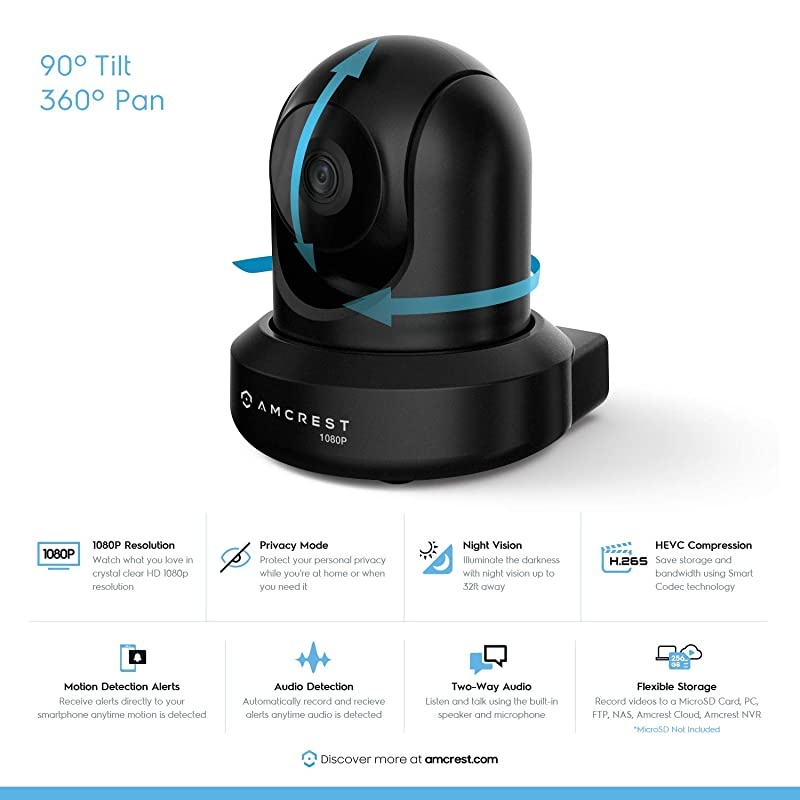 ProHD 1080P WiFi Camera 2MP 1920TVL Indoor PanTilt Security Wireless IP Camera IP2M841B Black