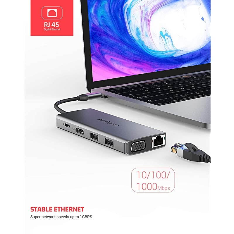 C Hub, C Laptop Docking Station 11 in 1 Multiport Adapter Dongle, 4K C to HDMI, VGA, Ethernet, 100PD, 2 3.0, 2 2.0, Mic/Audio, SD/TF for MacBook Pro Air and More Type C Devices