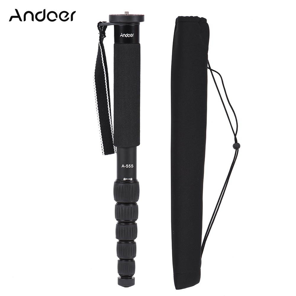 Andoer A-555 6-Section Compact Portable Photography Aluminum Alloy Monopod Unipod Stick for Nikon Canon Sony Pentax Camera Max. Load 10kg / 22lbs