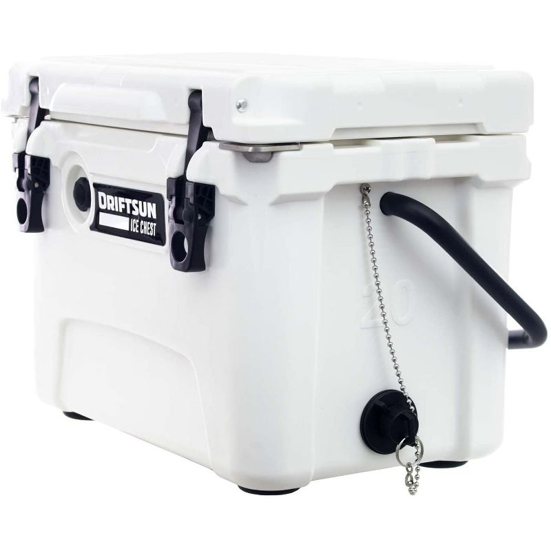 Driftsun Heavy Duty Rotomolded Thermoplastic UV Resistant Portable 20 Quart Insulated Hardside Ice Chest Beverage Cooler, White