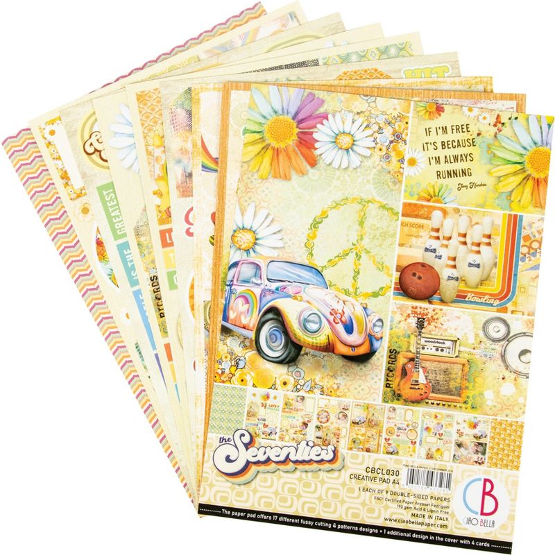 Ciao Bella Double-Sided Creative Pack 90lb A4 9/Pkg-The Seventies, 9 Designs/1 Each