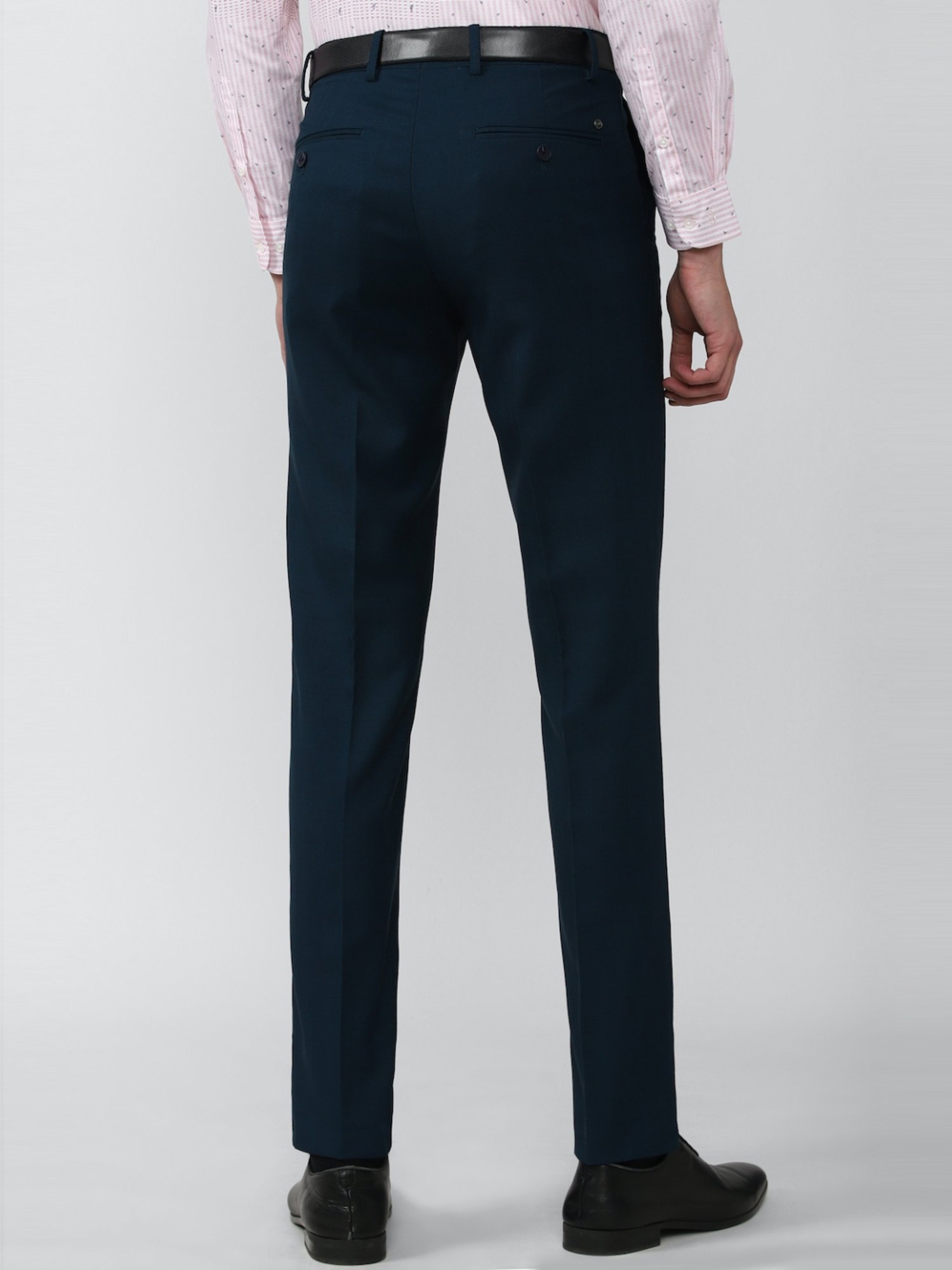 Peter England Elite Navy Slim Fit Checks Trousers