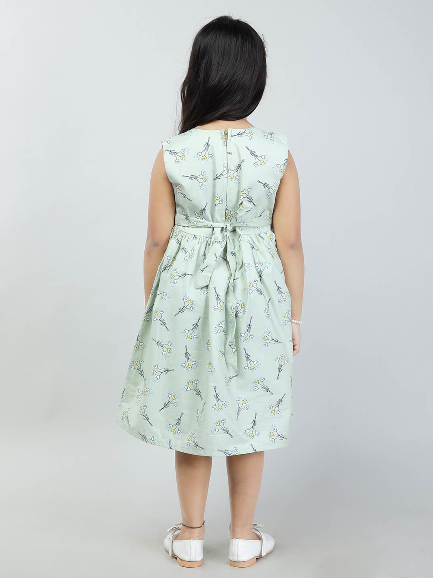 Todd N Teen Kids Mint Green Printed Frock