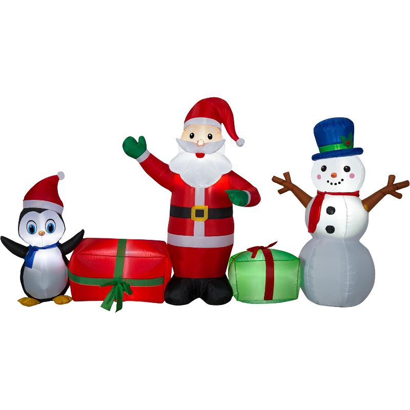 Gemmy Christmas Airblown Inflatable Santa/Snowman/Penguin Collection Scene, 5 ft Tall, Multicolored