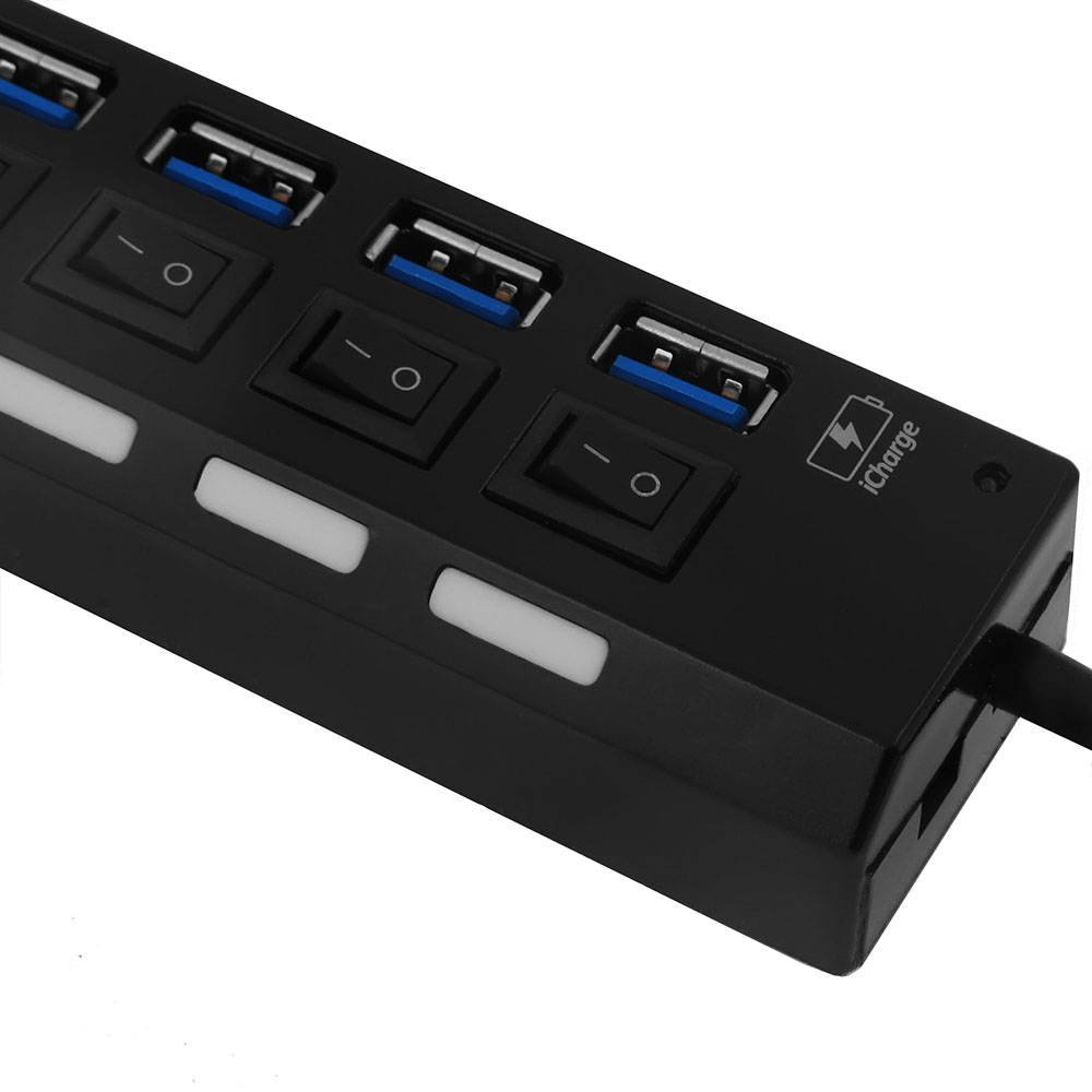 SEDNA - USB 3.0 7 Port SuperSpeed Hub with ON/OFF Switch and 1 x iPad Charging Port ( Black )