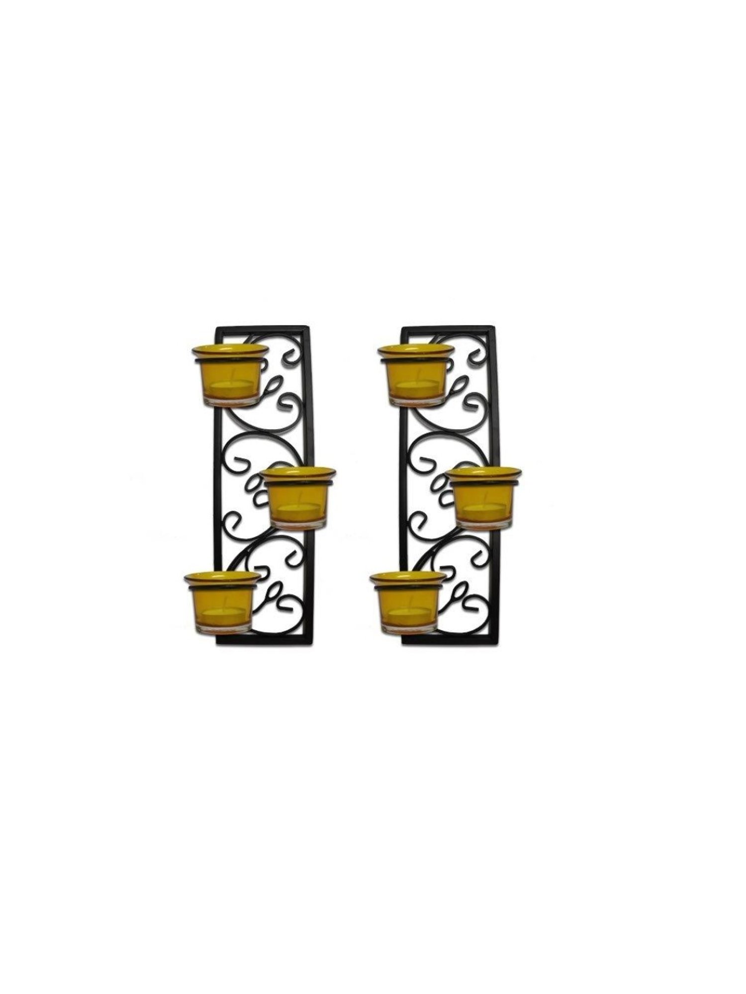 HOSLEY Black Metal Wall Hanging Tealight Candle Holder with Tealight Candles - Set of 2