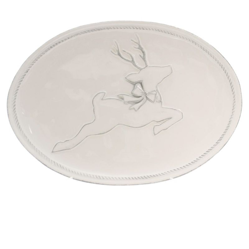 Tabletop 1.25" Holiday Dancer Platter Reindeer Jumping Oval Burton & Burton  -  Serving Platters