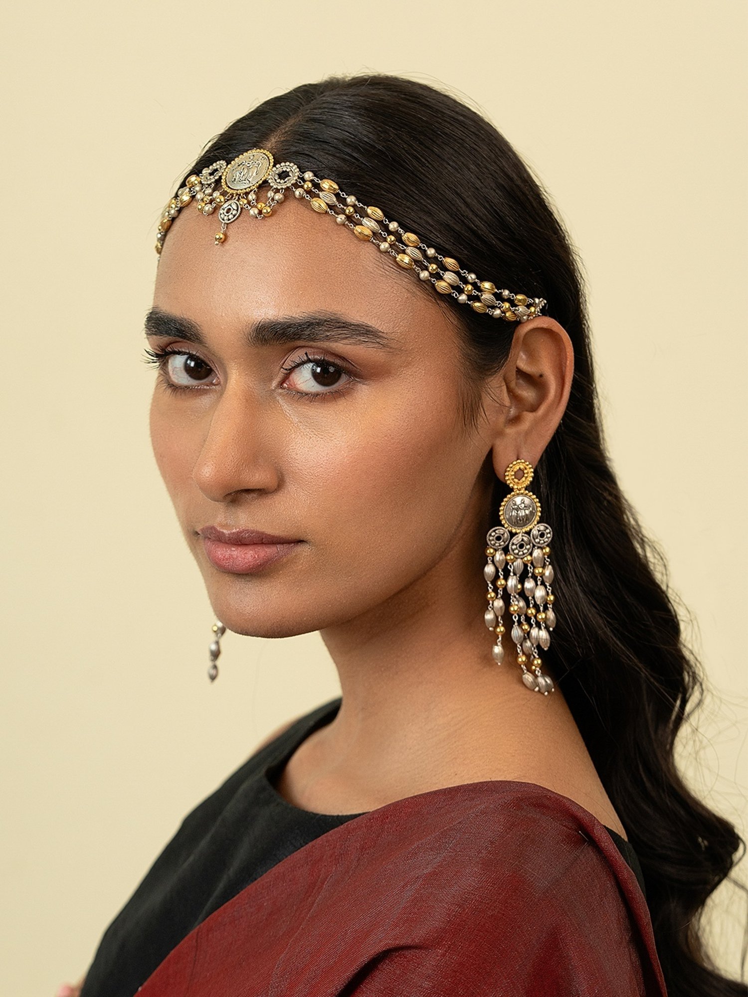 Shaya 92.5 Sterling Silver Dampati Coin Matha Patti Headpiece for Women