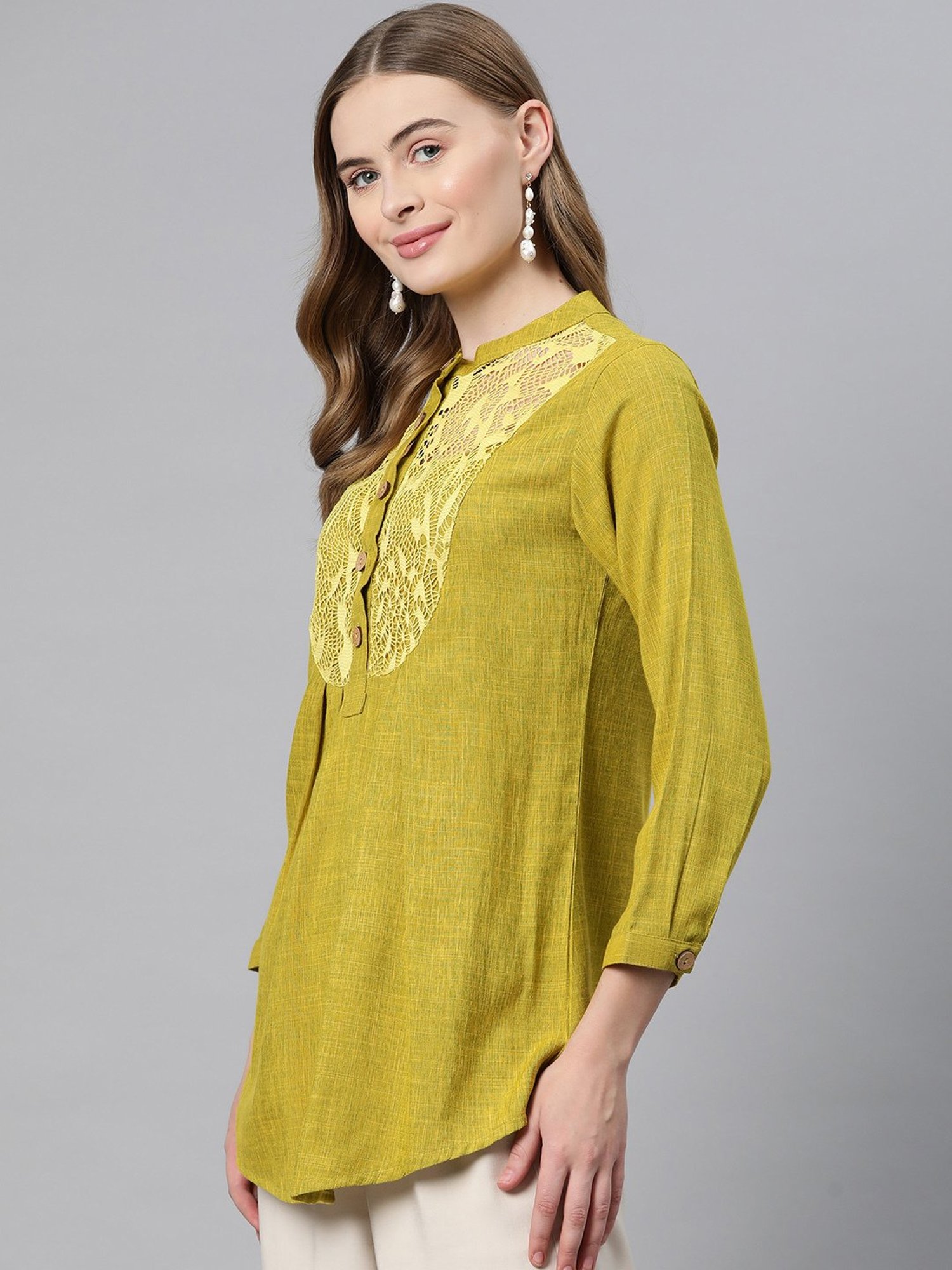 Cottinfab Mustard Self Design Top