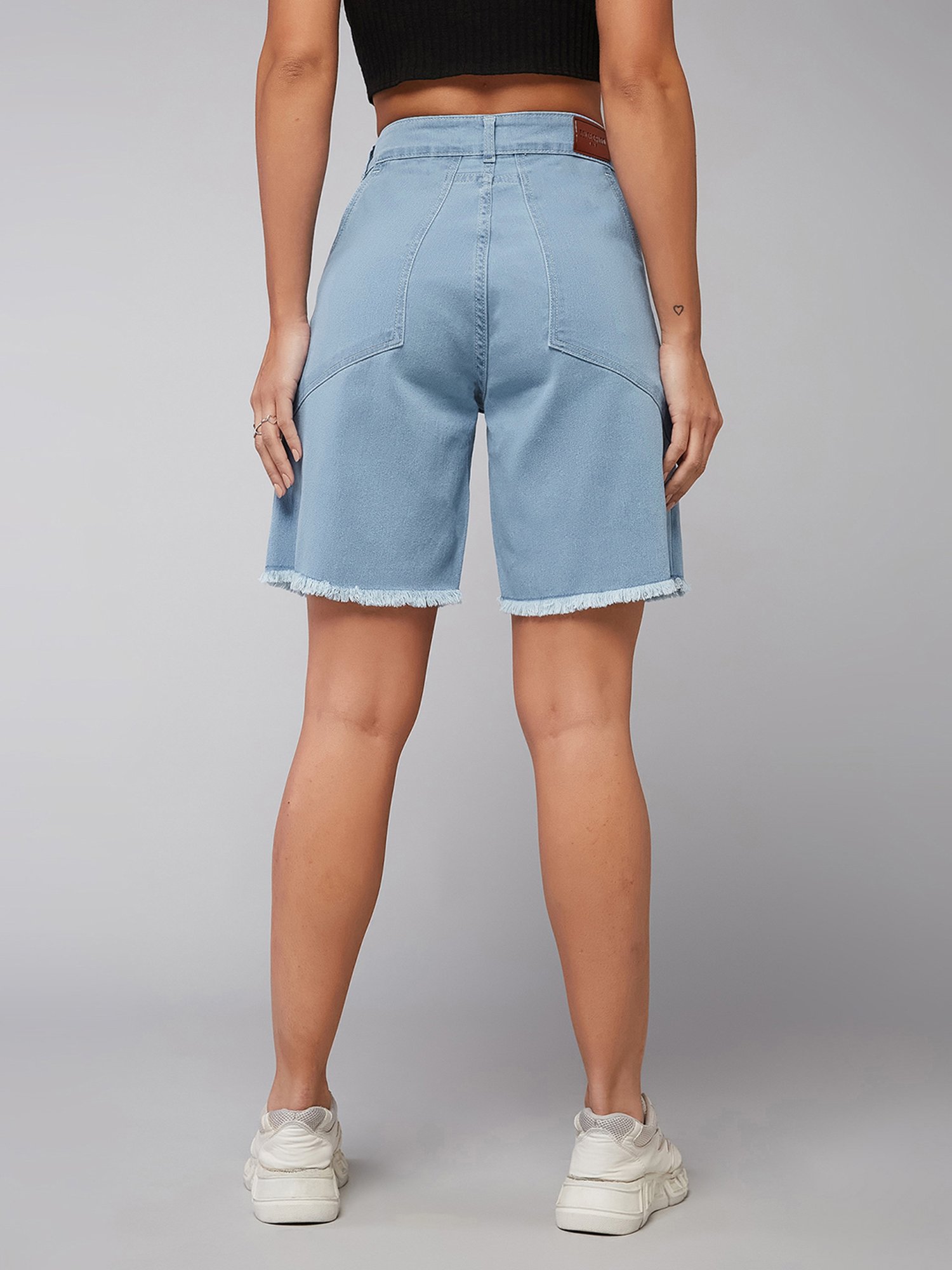 DOLCE CRUDO Light Blue Denim Regular Fit High Rise Shorts