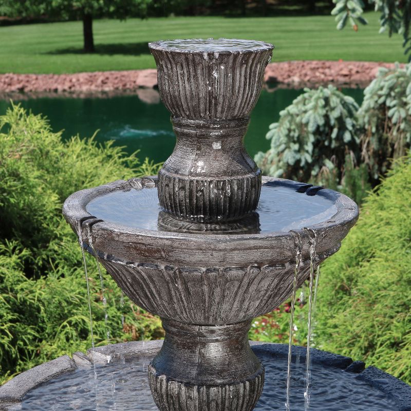 Sunnydaze 55"H Electric Polystone Classic Style 3-Tier Designer Outdoor Water Fountain, Dark Brown