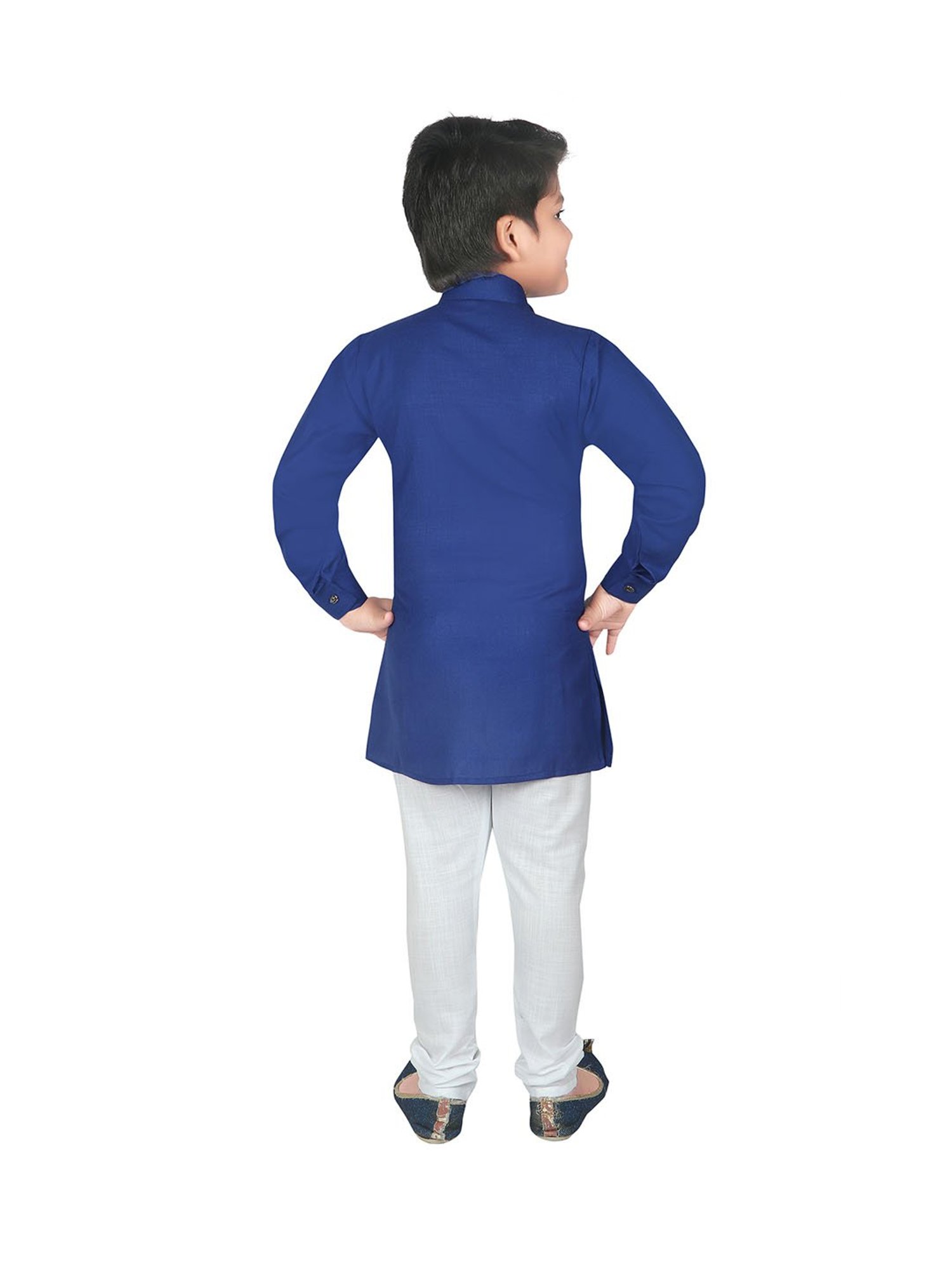 Ahhaaaa Kids Blue & White Solid Kurta with Pyjamas