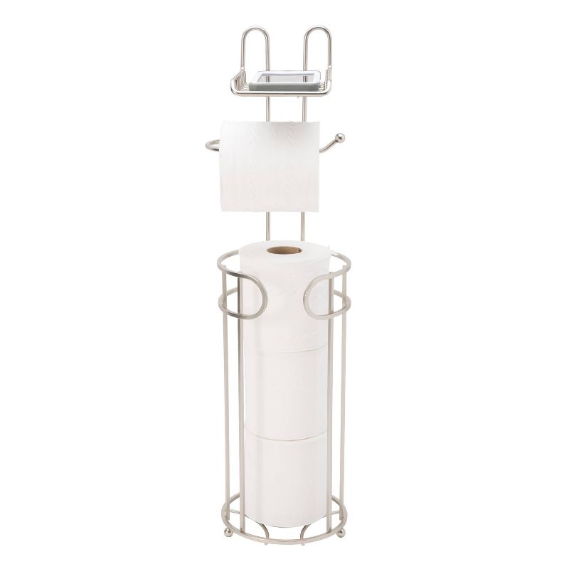 Round Wire Toilet Tissue Reserve with Dispenser and Phone Shelf Satin Nickel - Bath Bliss