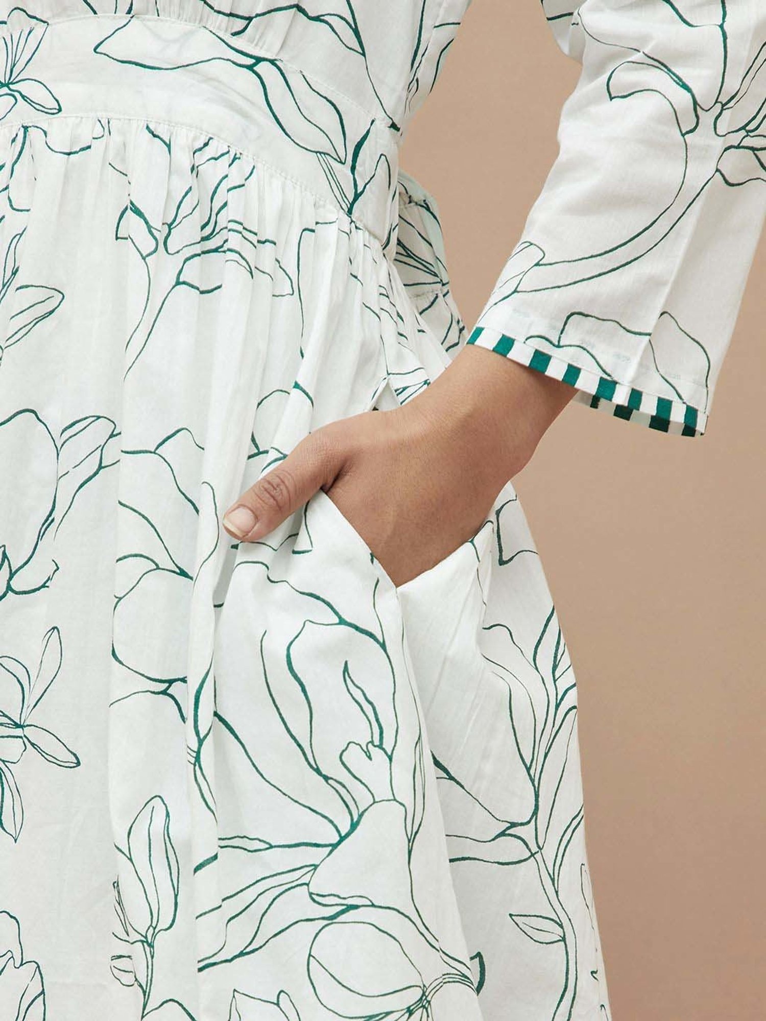 Colour Me by Melange White Cotton Printed Maxi Dress