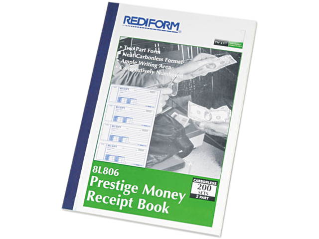 Rediform 8L806 Money Receipt Book, 7 x 2-3/4, Carbonless Duplicate, 200 Sets/Book