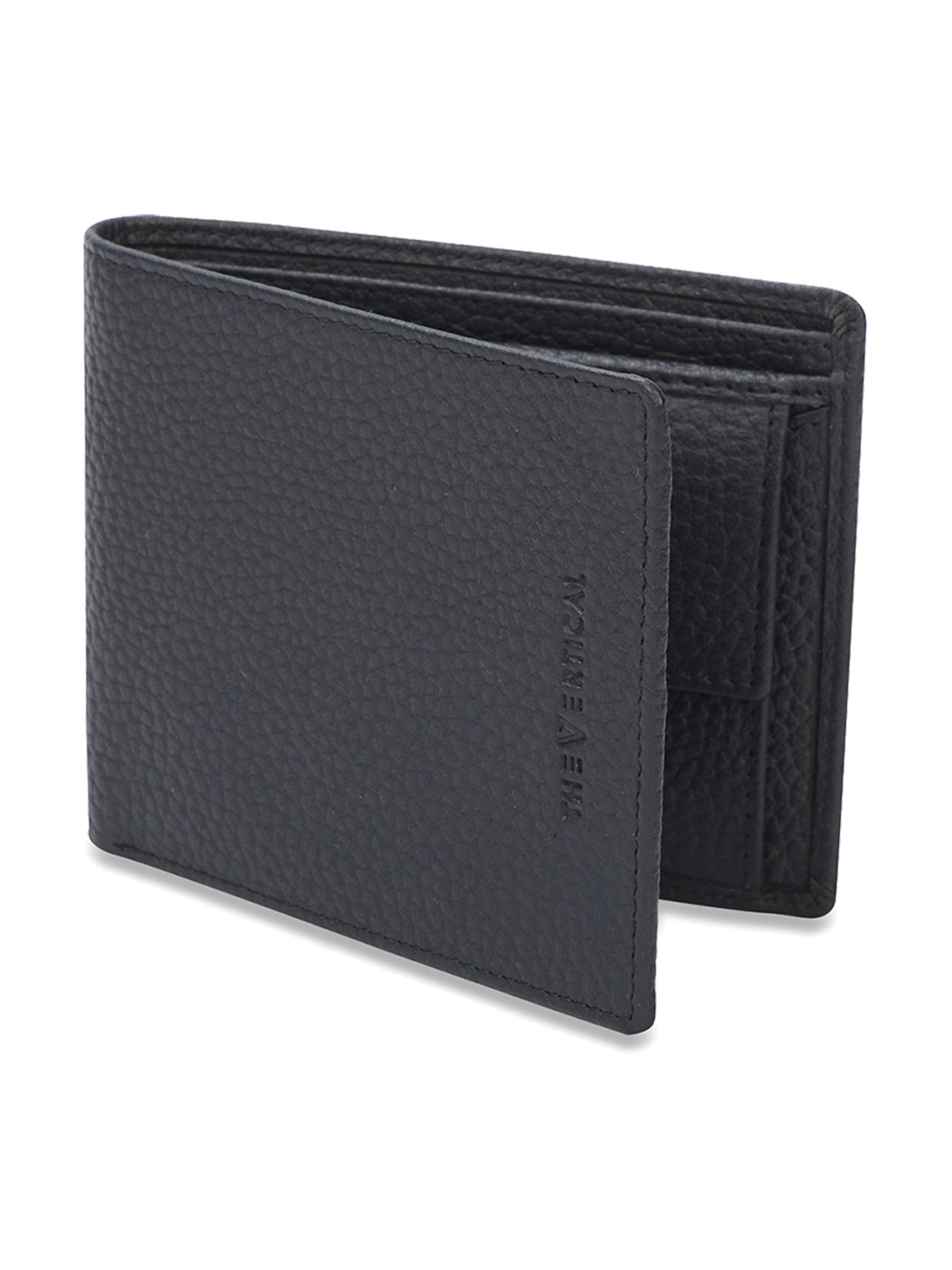 The Vertical Navy Blue Textured Leather Bi-Fold Wallet for Men