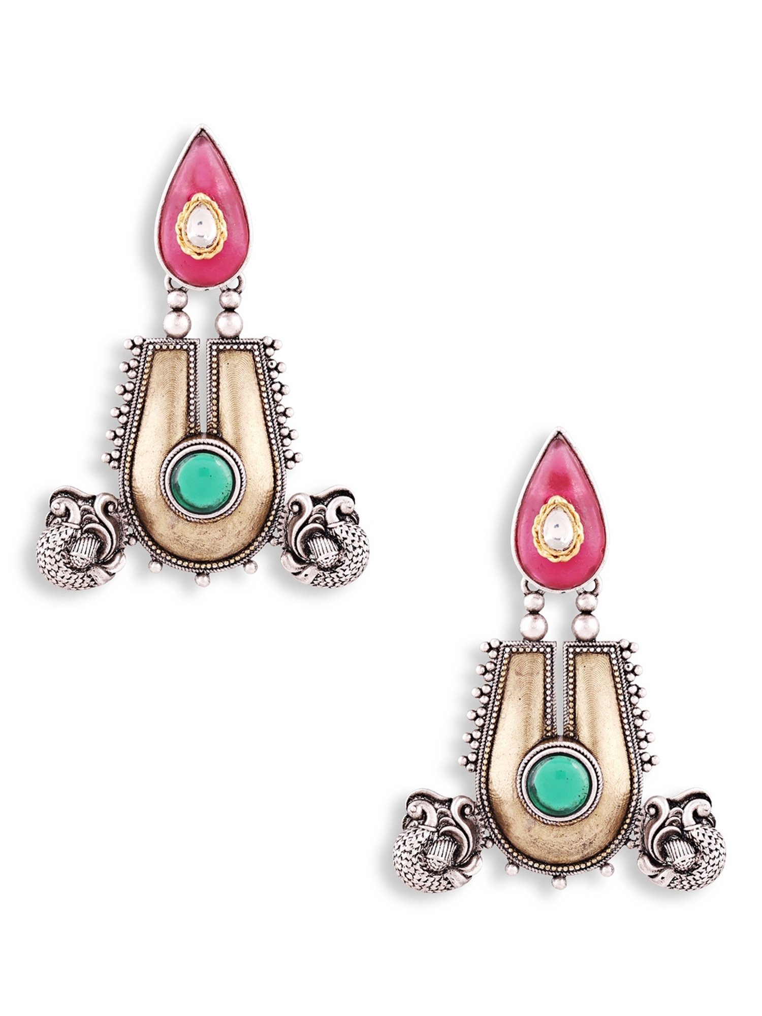 Abdesigns Oxidised Silver Plated Two Tone Handcrafted Earrings