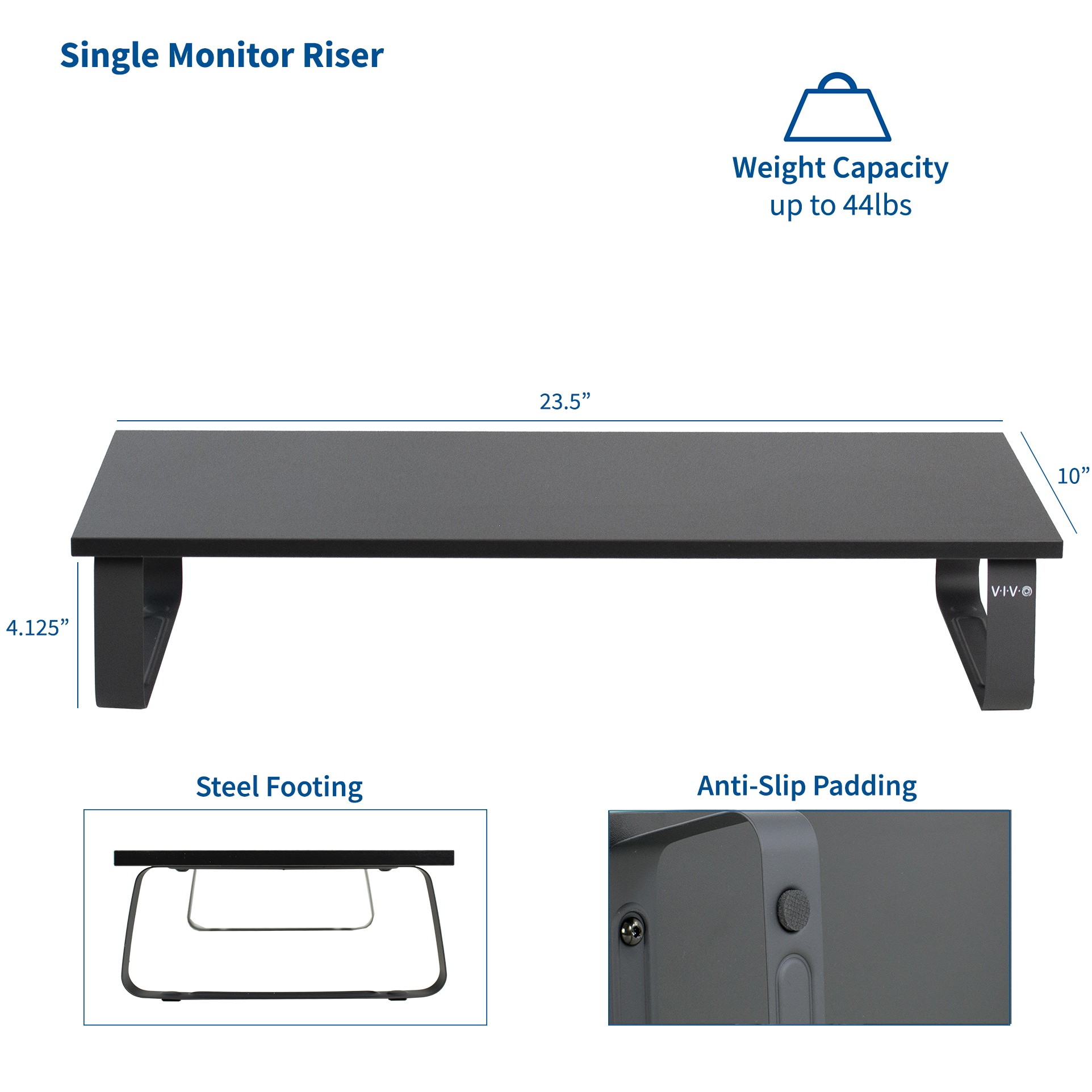 VIVO Black Wood 24" Wide Desktop Stand Ergonomic TV Monitor Riser Desk Organizer