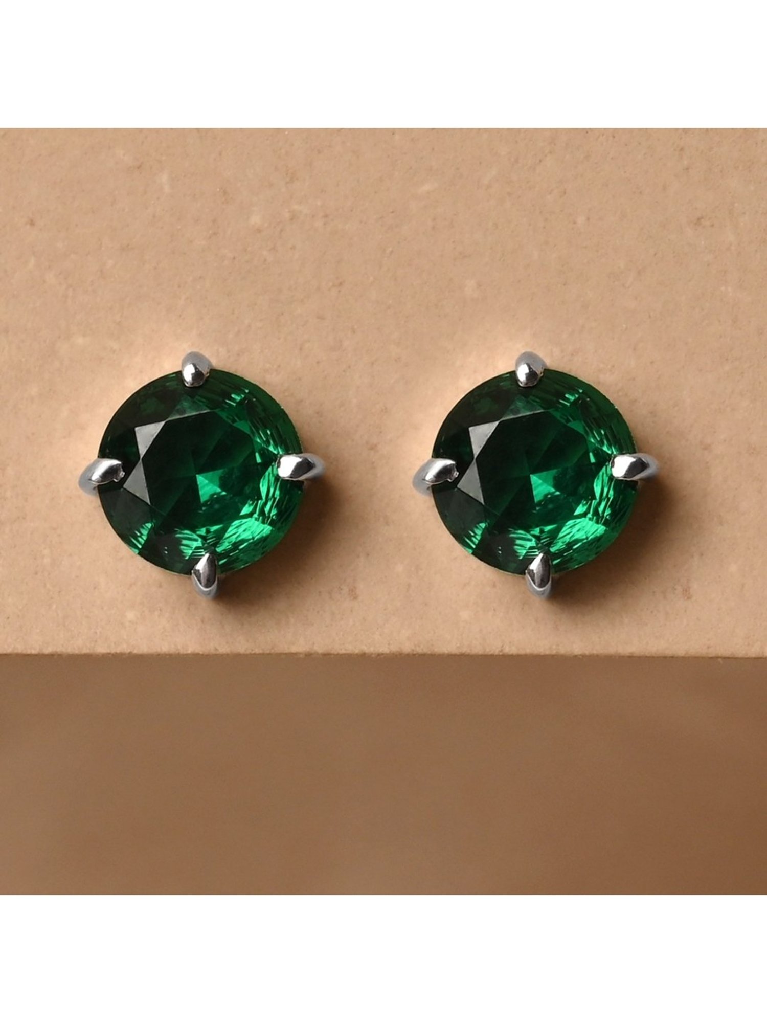 Clara 92.5 Sterling Silver Dark Green Minimal Daily Wear Stud Earrings for Kids Girls