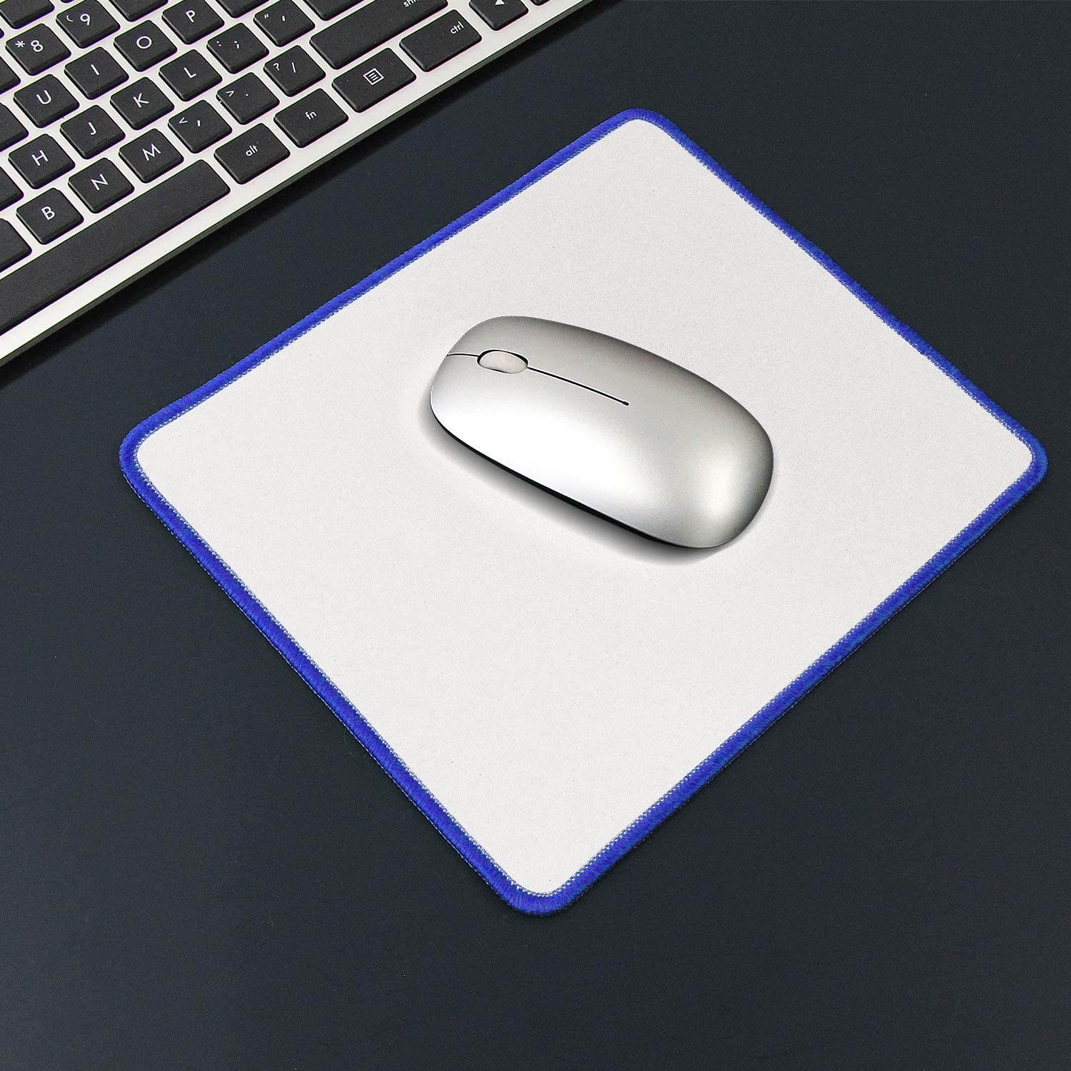 Meffort Inc Precise Gaming Mouse Pad Non-Slip Rubber Pads Stitched Edges Mousepad 9.5 x 7.9 inches - White with Blue Edges