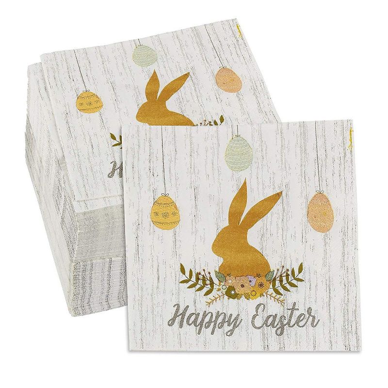 Blue Panda 150-Pack Disposable Paper Napkins with Bunny for Easter Party Supplies 6.5 x 6.5 Inches