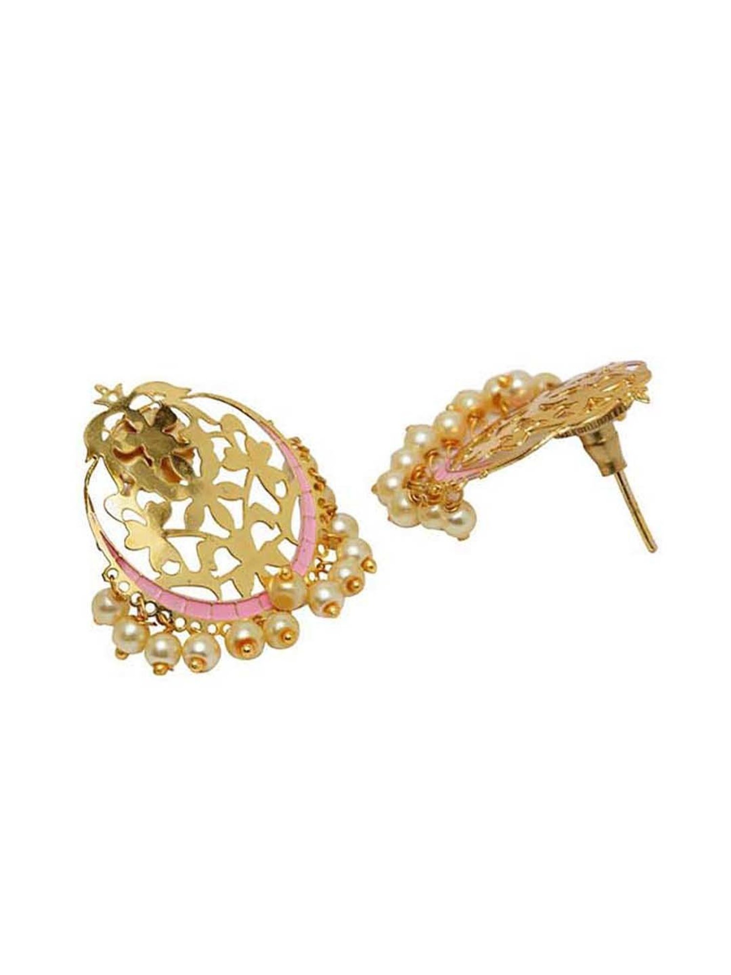 Panash Gold-Plated & Pink Meenakari Pearl Stud Earrings