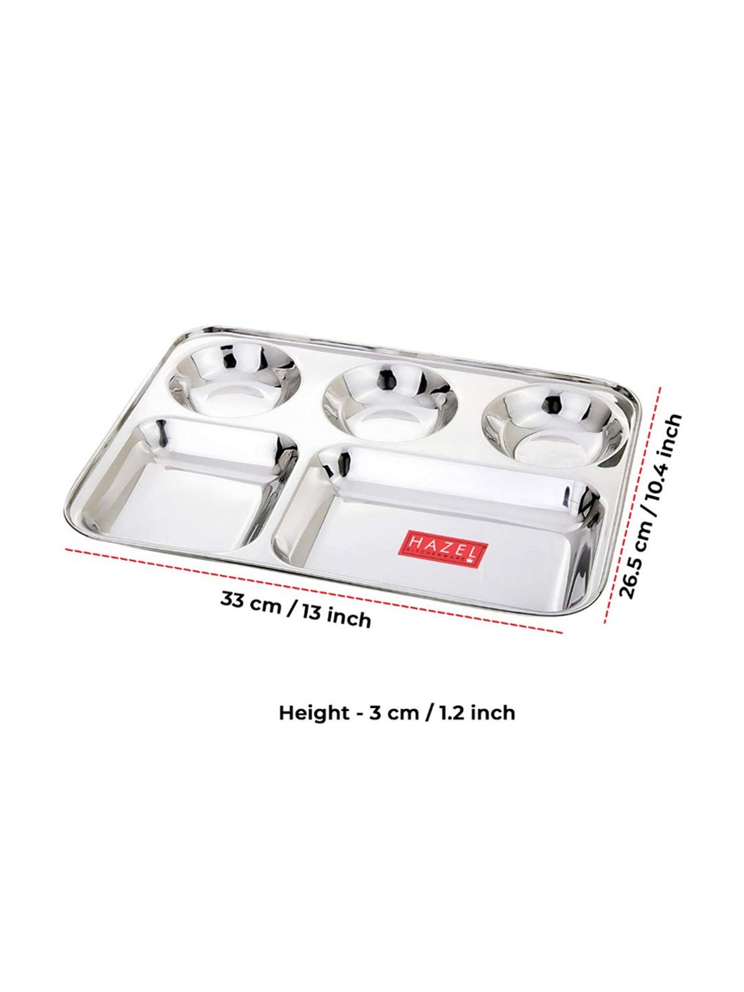 HAZEL Stainless Steel Compartment Mess Plate Steel Rectangle Bhojan Thali with Round Holes