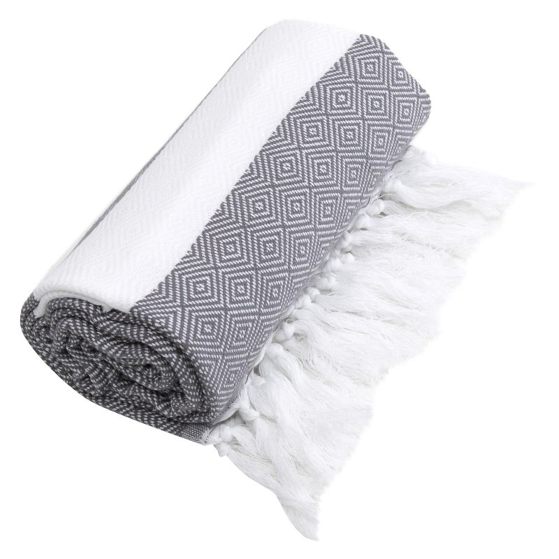 Diamond Weave Pestemal Turkish Cotton Beach Towel Gray