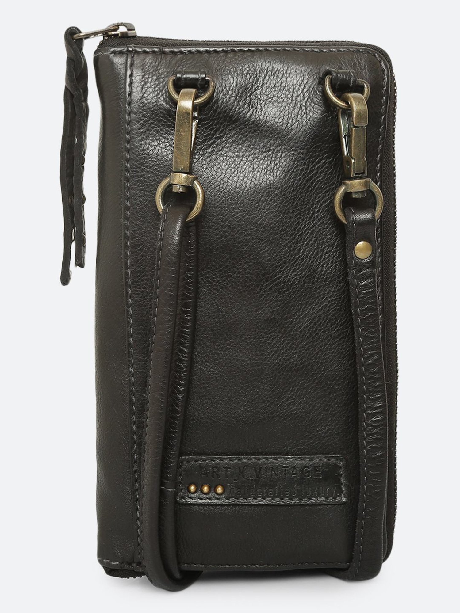 Art N Vintage Silvia Black Leather Textured  Zip Around Wallet for Women