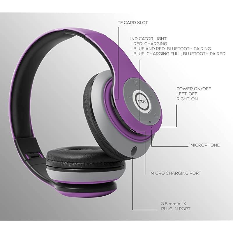 Matte Rechargeable Wireless Bluetooth Foldable Over Ear Headphones with Mic, EDM