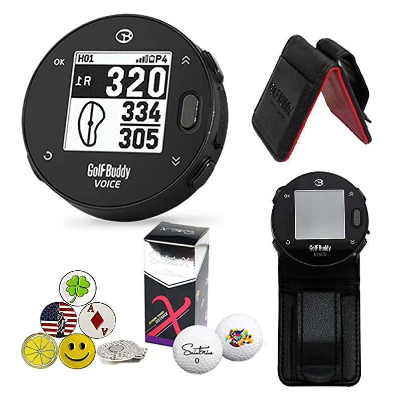 Voice X GPS/Rangefinder Bundle with Belt Clip, 5 Ball Markers, 1 Magnetic Hat Clip and Saintnine 2 Ball Sleeve