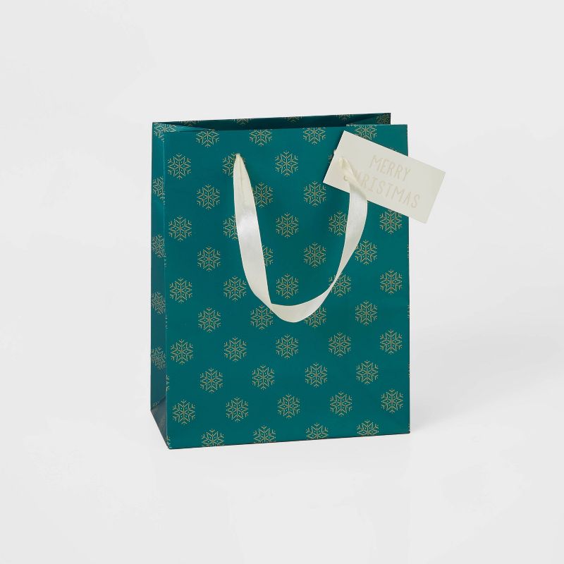 Snowflakes Gift Bag Dark Green - Wondershop™