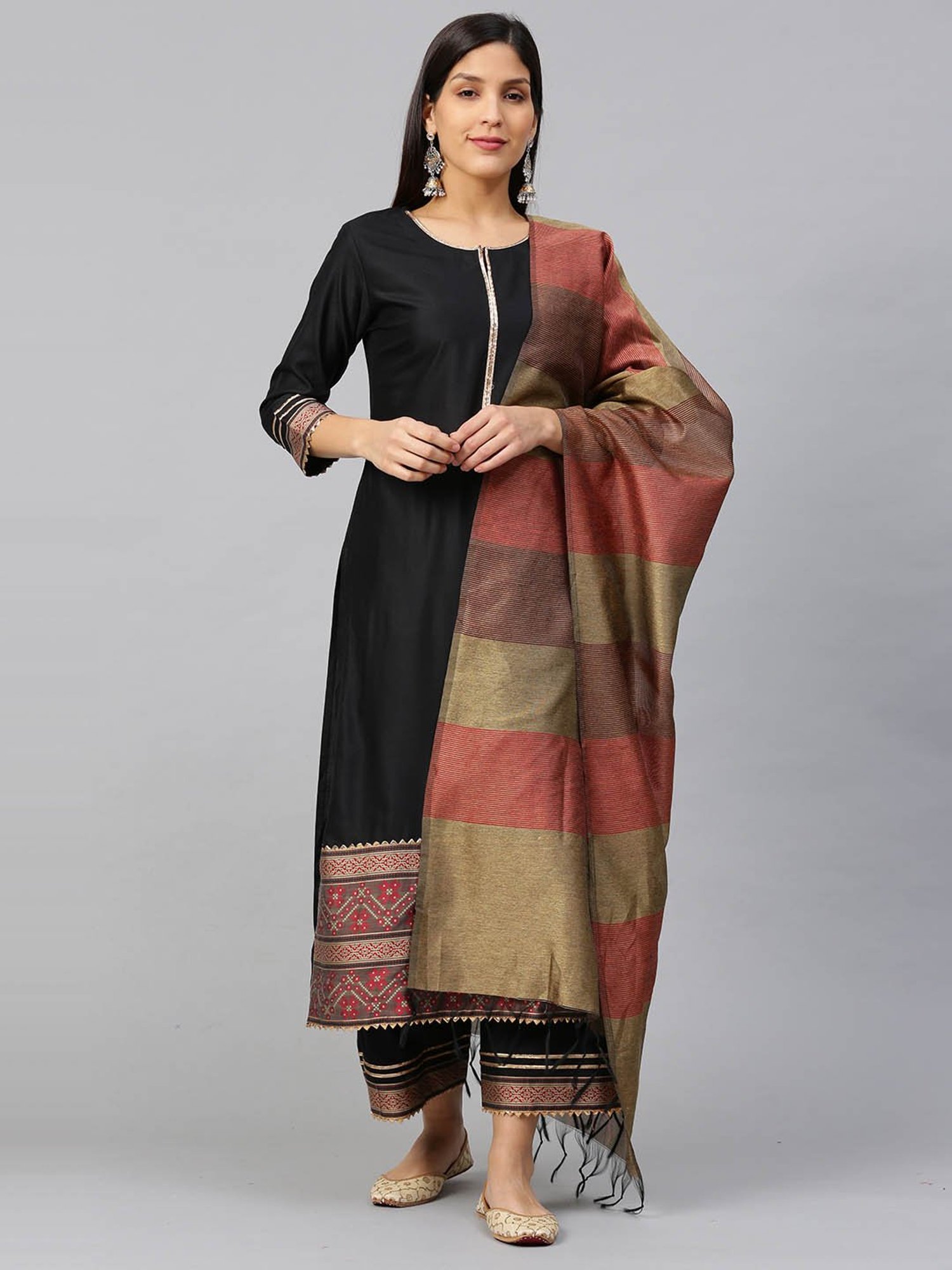 URBAN MYSTIC Black Rayon Embroidered Kurta & Sharara Set