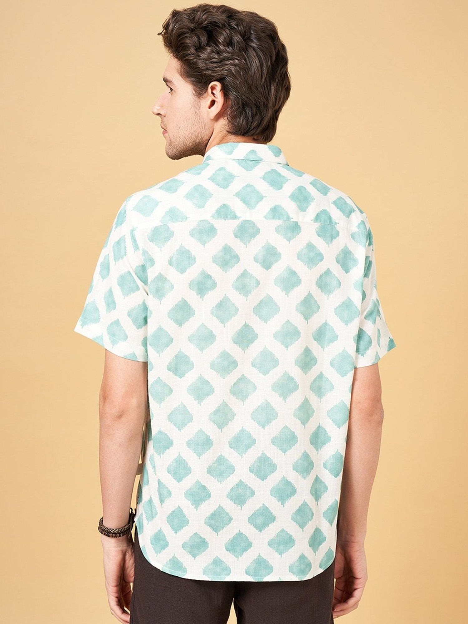 Indus Route by Pantaloons Malachite Green Cotton Regular Fit Printed Shirt