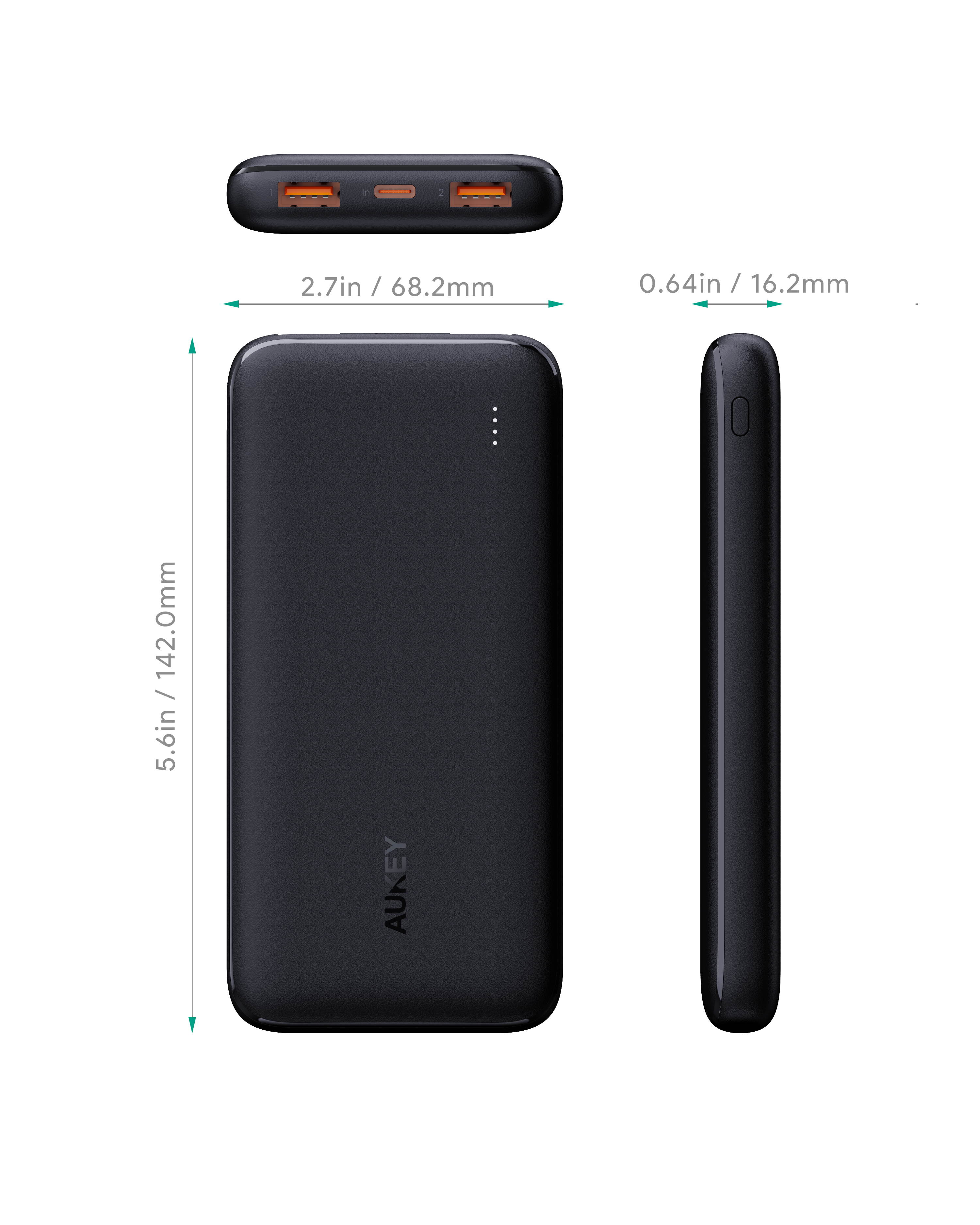 AUKEY USB C Power Bank 10000mAh Portable Charger, Triple Outputs High-Speed External Battery Pack Compatible with iPhone 11/11 Pro/Xs/XS Max/XR, iPad, Samsung, Pixel and More PB-N73