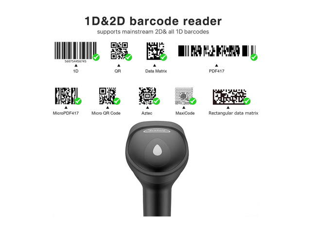Barcode Scanner, Inateck QR Code Scanner, 2D, Wireless, Bluetooth, Read Screen, BCST-50 Black