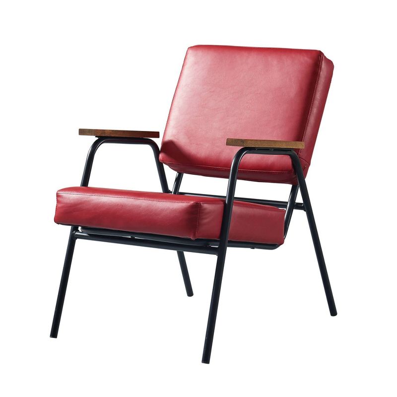 Denver Armchair with Metal Leg & Wood Armrest Red/Black Finish - Versanora